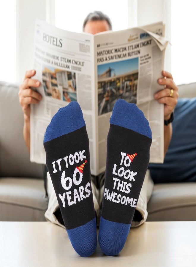 AGIFTMIND Mens Funny Novelty Socks, 60th Birthday Gifts for Him Grandpa Husband, Dad Gifts from Daughter (US, Alpha, One Size, Regular, Regular, 60th-BlackBlue) - Image 4